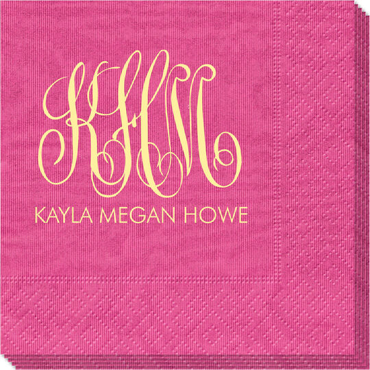 Large Script Monogram with Text Moire Napkins